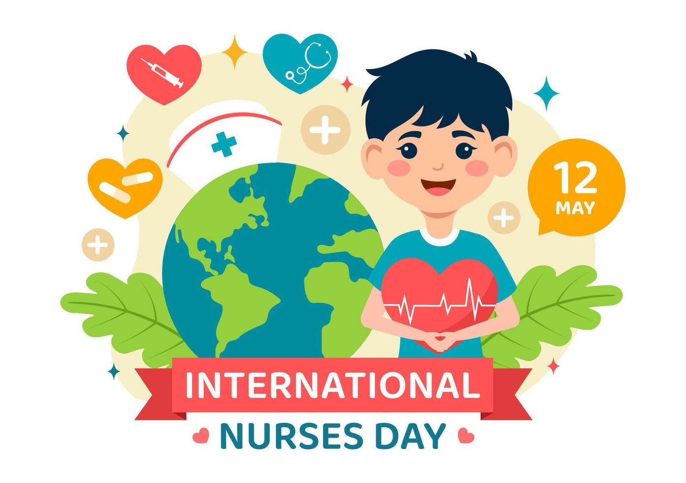 Internationale verpleegsters dag vector illustratie Aan mei 12 voor bijdragen dat verpleegster maken naar maatschappij in gezondheidszorg vlak kinderen tekenfilm achtergrond