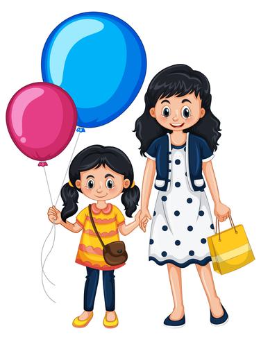 Moeder en dochter met ballonnen vector