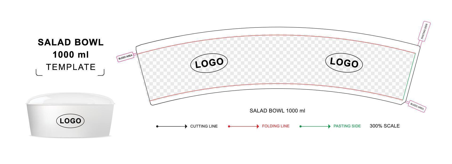 salade kom dood gaan besnoeiing sjabloon voor 1000 ml, salade kom hoofdlijn vector