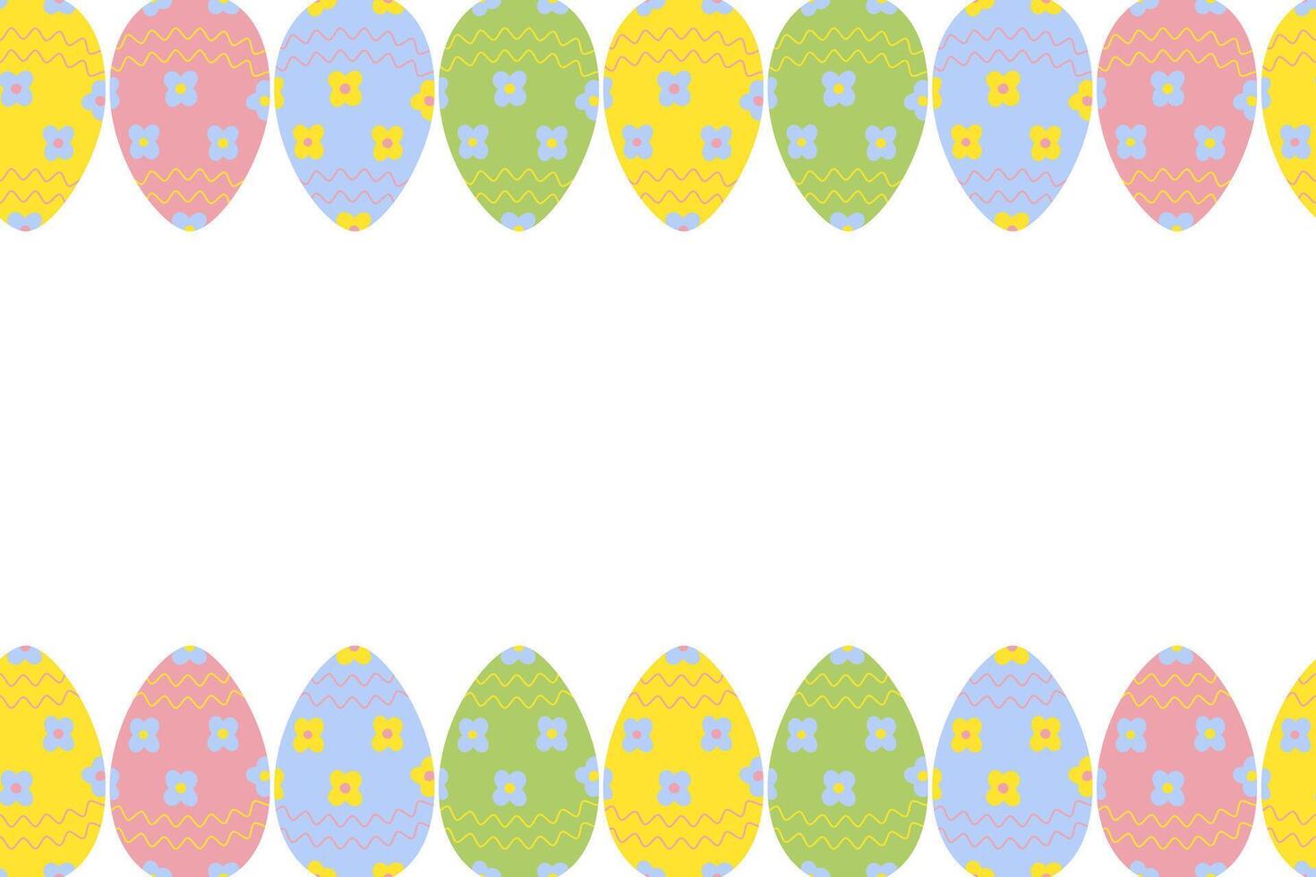 naadloos kader met top en bodem grens van kleurrijk geschilderd Pasen eieren in modieus helder tinten vector