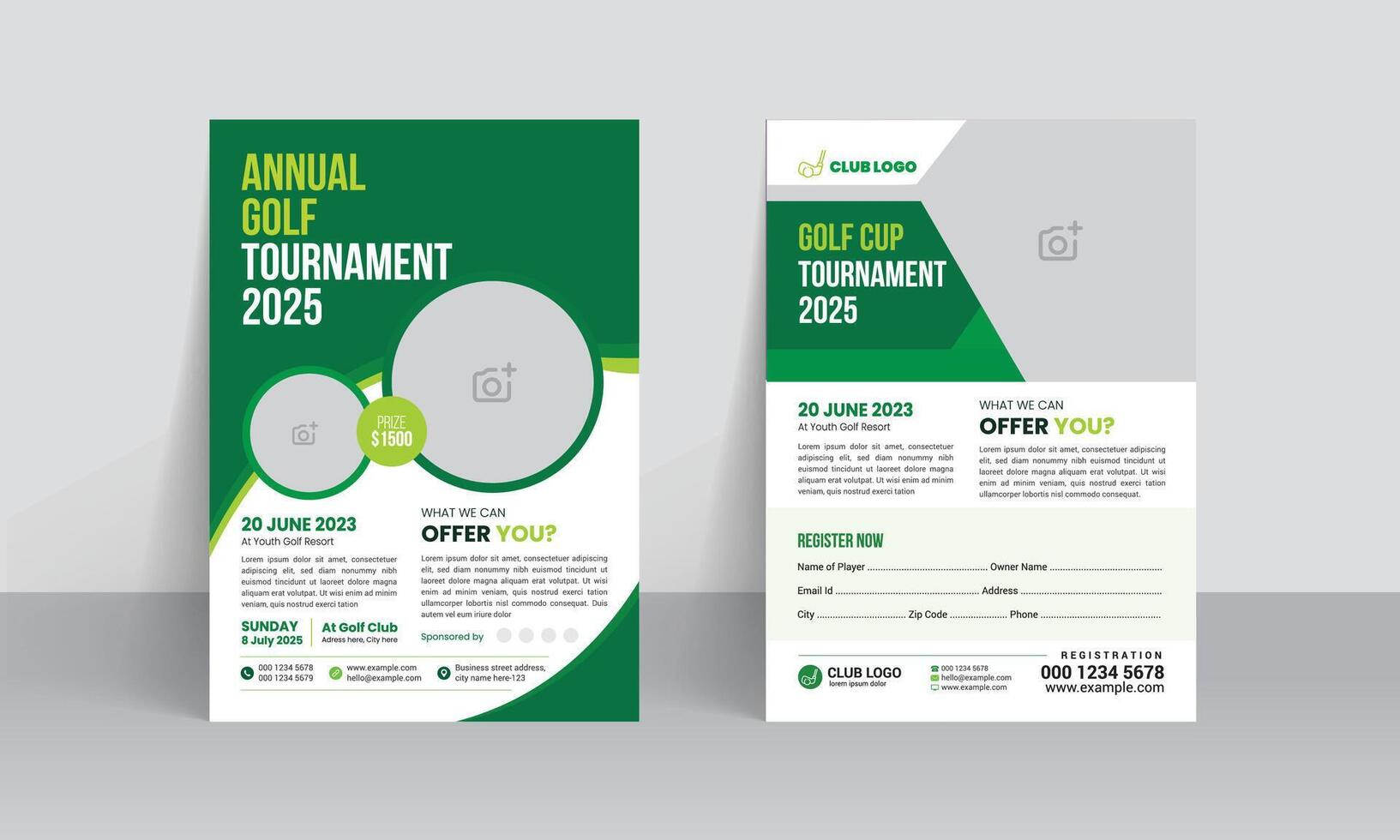 golf toernooi folder sjabloon met sport- evenement poster en jaar- brochure Hoes ontwerp vector