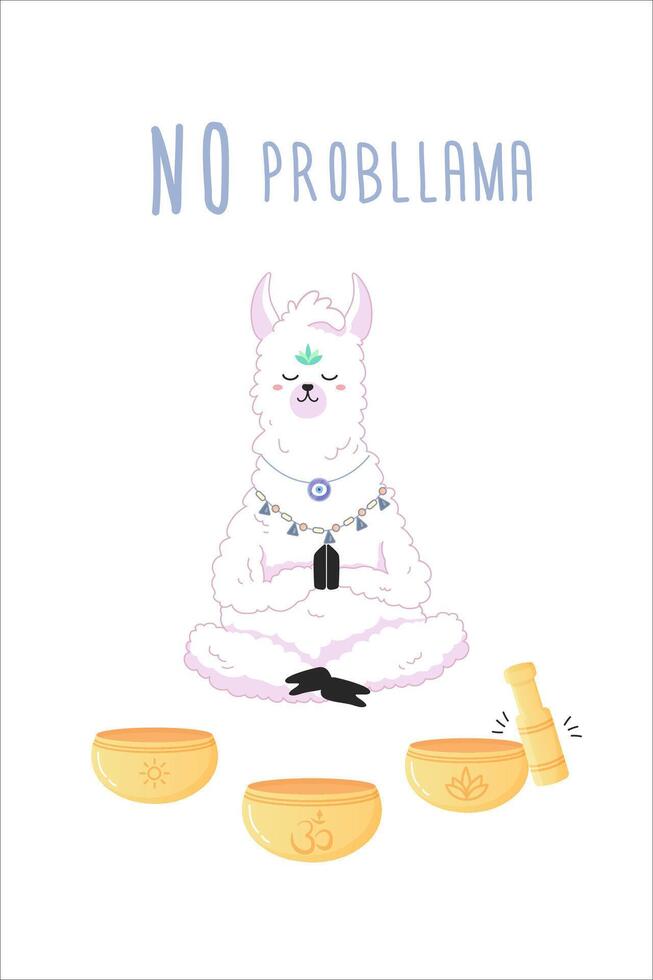 Nee probleem, schattig lama mediteren, afdrukken voor uw t-shirt afdrukken ontwerp, yoga studio, kladblok vector