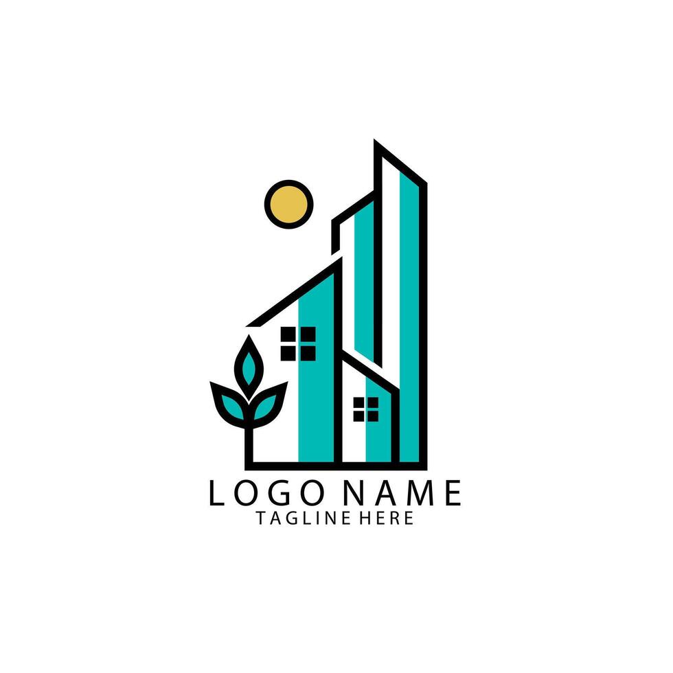 minimalistische groen stad icoon logo ontwerp vector