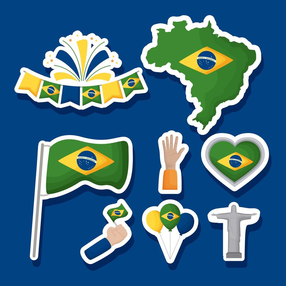 acht iconen van de onafhankelijkheidsdag van Brazilië vector