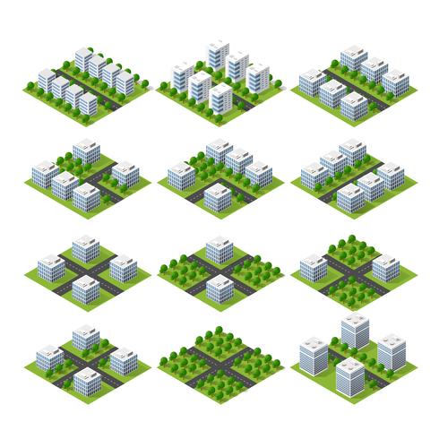 City set kwartaal bovenaanzicht landschap isometrische 3D-projectie vector