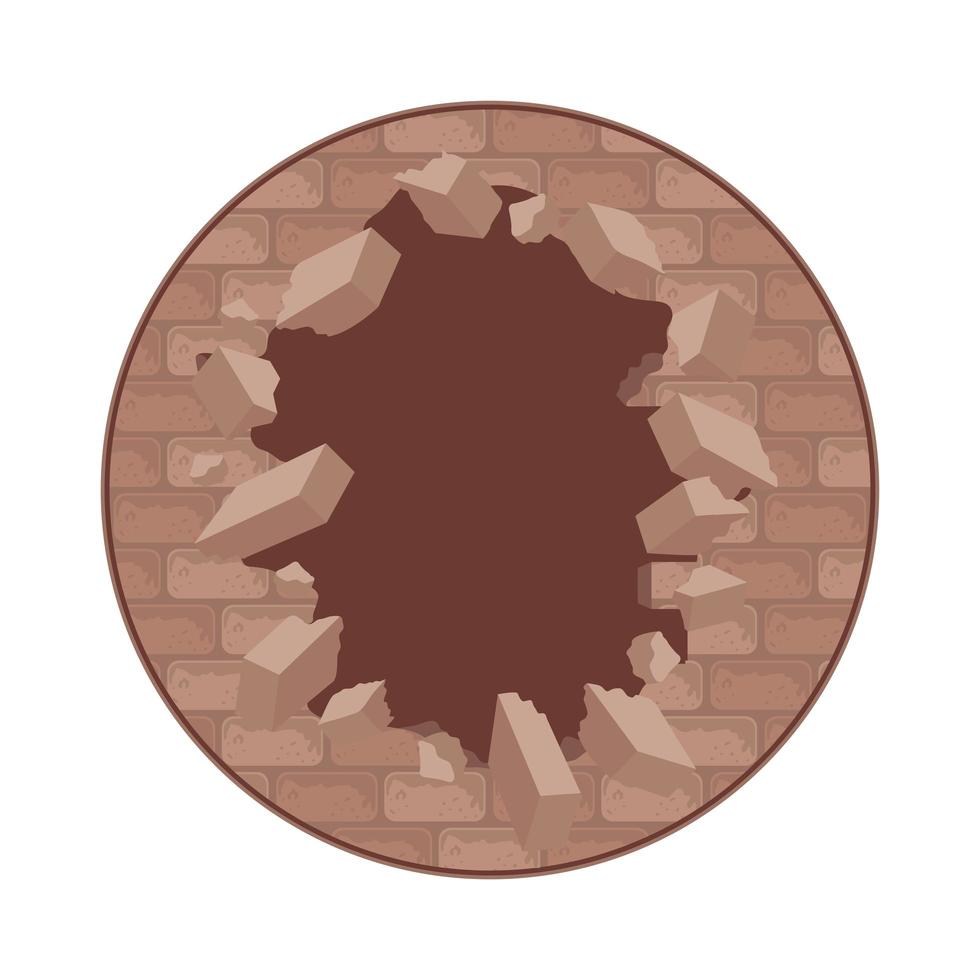 muur gebarsten in rond frame vector