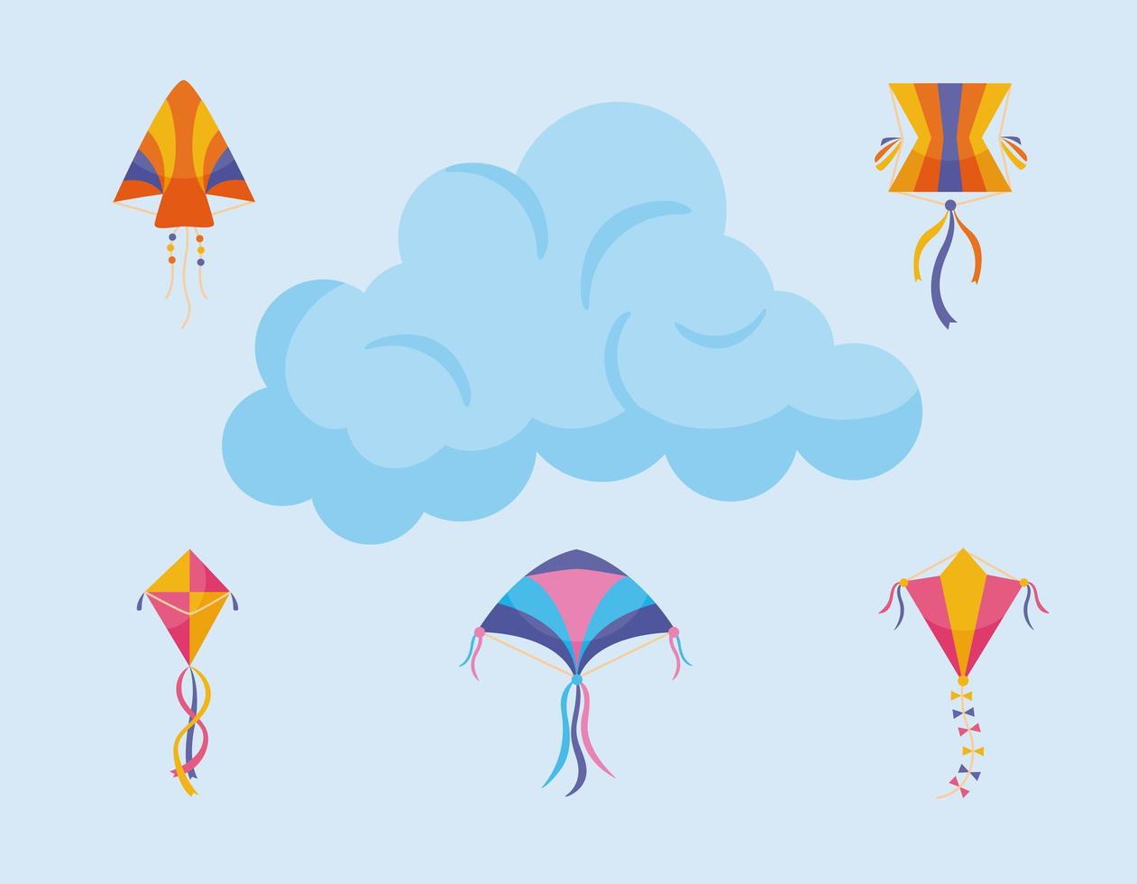 vliegers pictogrammenset met cloud vector