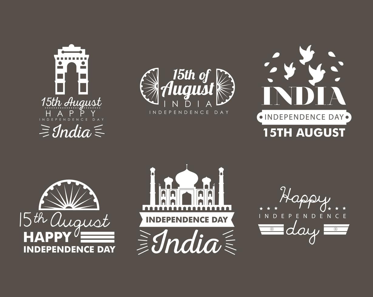 india onafhankelijkheidsdag banners icoon collectie vector