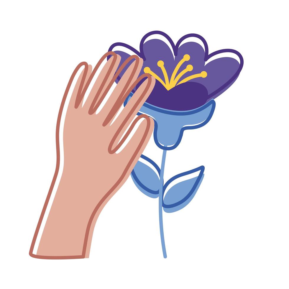 hand met bloem vector