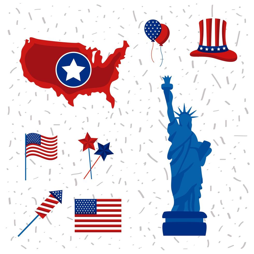 acht Amerikaanse onafhankelijkheidspictogrammen vector