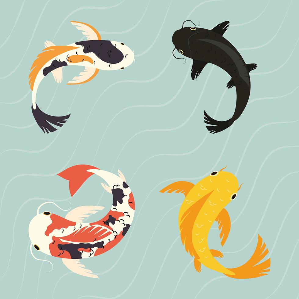 koi vissen icon set vector