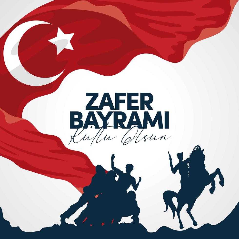 zafer bayrami soldaten en paard met vlag vector