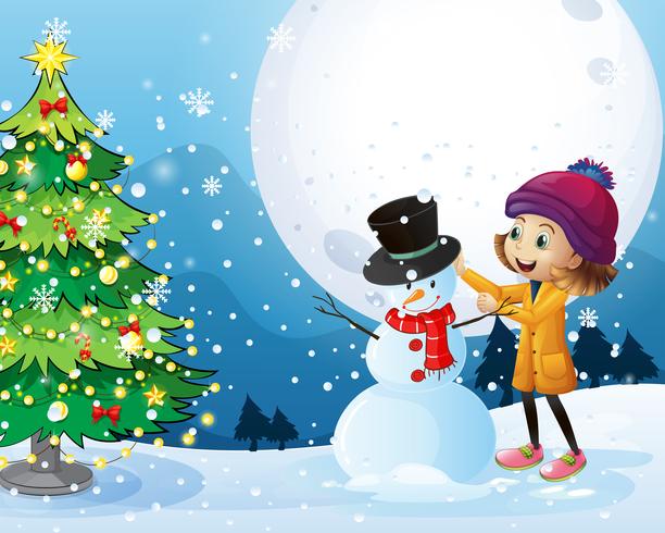 Kerstthema met meisje en sneeuwman vector