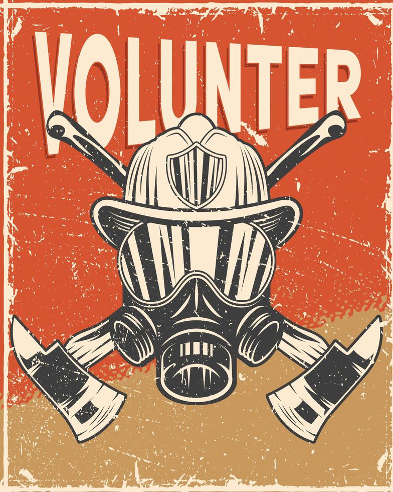 brandweerman vrijwilligersmasker met helm en bijlen vector
