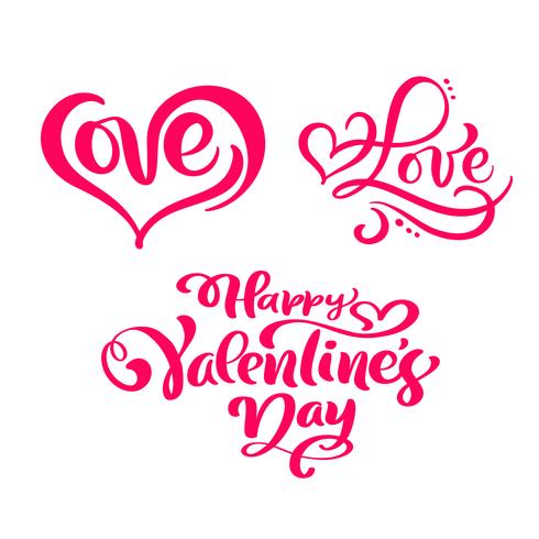 Set van rode kalligrafie tekst &quot;Happy Valentine&#39;s Day&quot; en &quot;Love&quot; vector