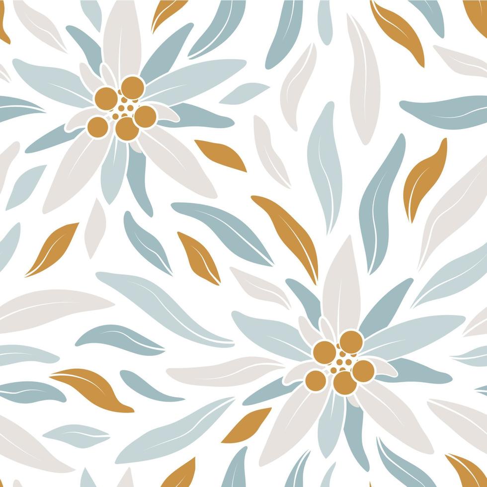 edelweiss. naadloos patroon in pastelkleuren met edelweiss bloemen op een witte achtergrond. voorraad vectorillustratie. vector