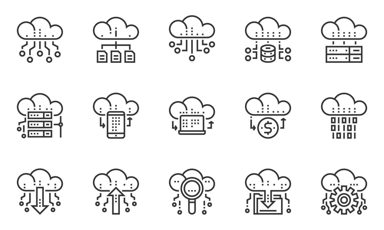 cloud data technologie diensten iconen vector, netwerk, database, download, vector