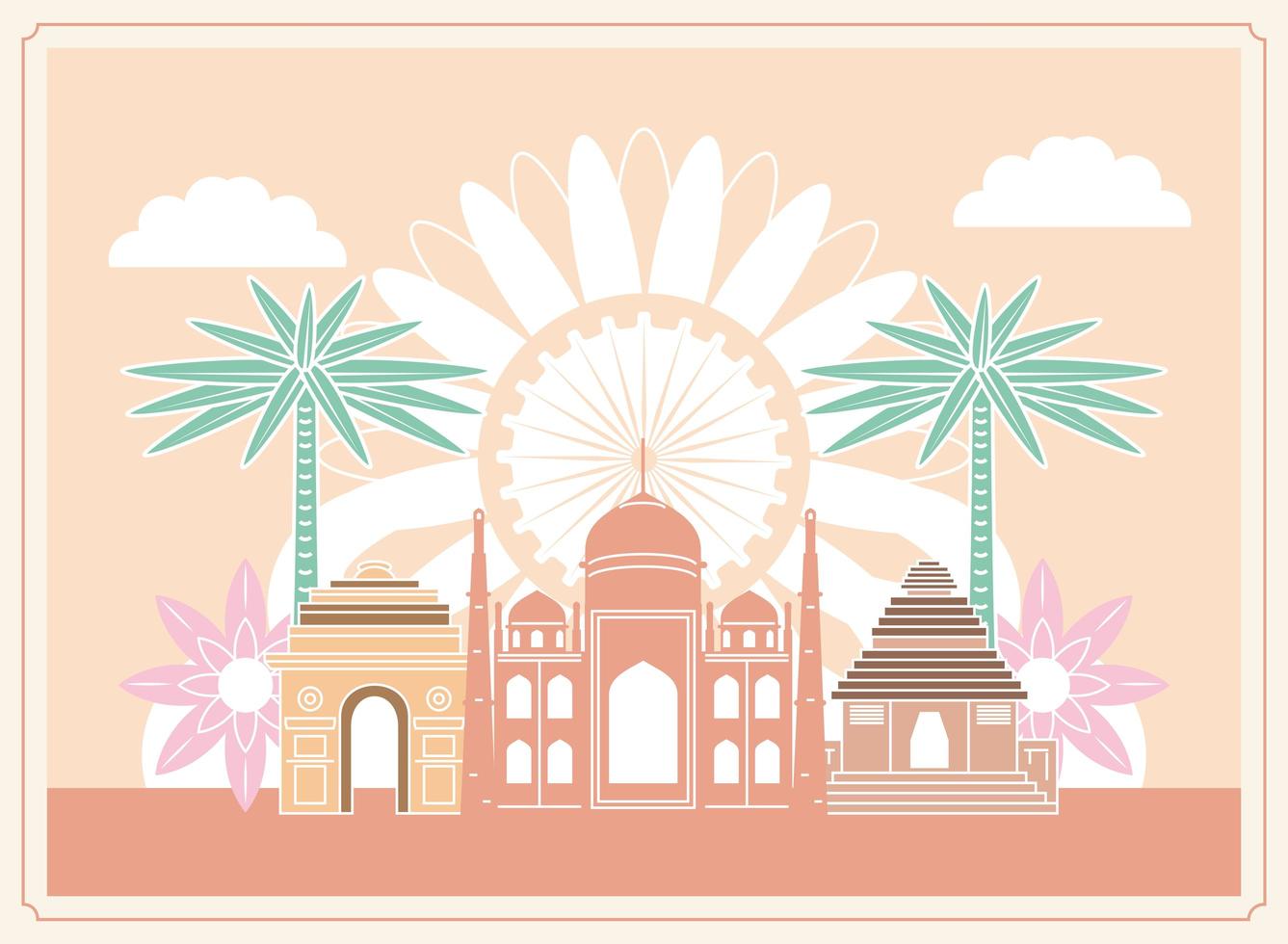 India beroemde tempel en gebouw vector