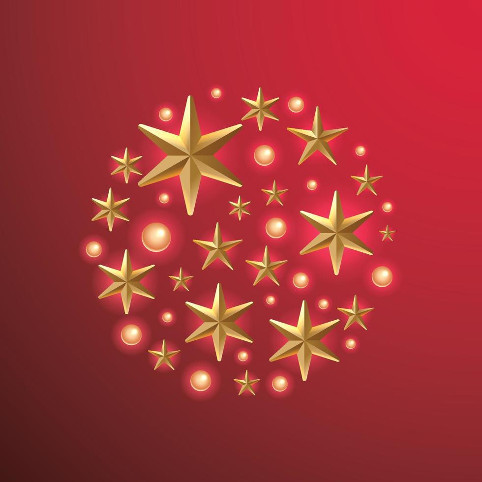 kerstkrans gemaakt van uitgesneden goudfolie sterren op rode achtergrond. chique kerstwenskaart. vector