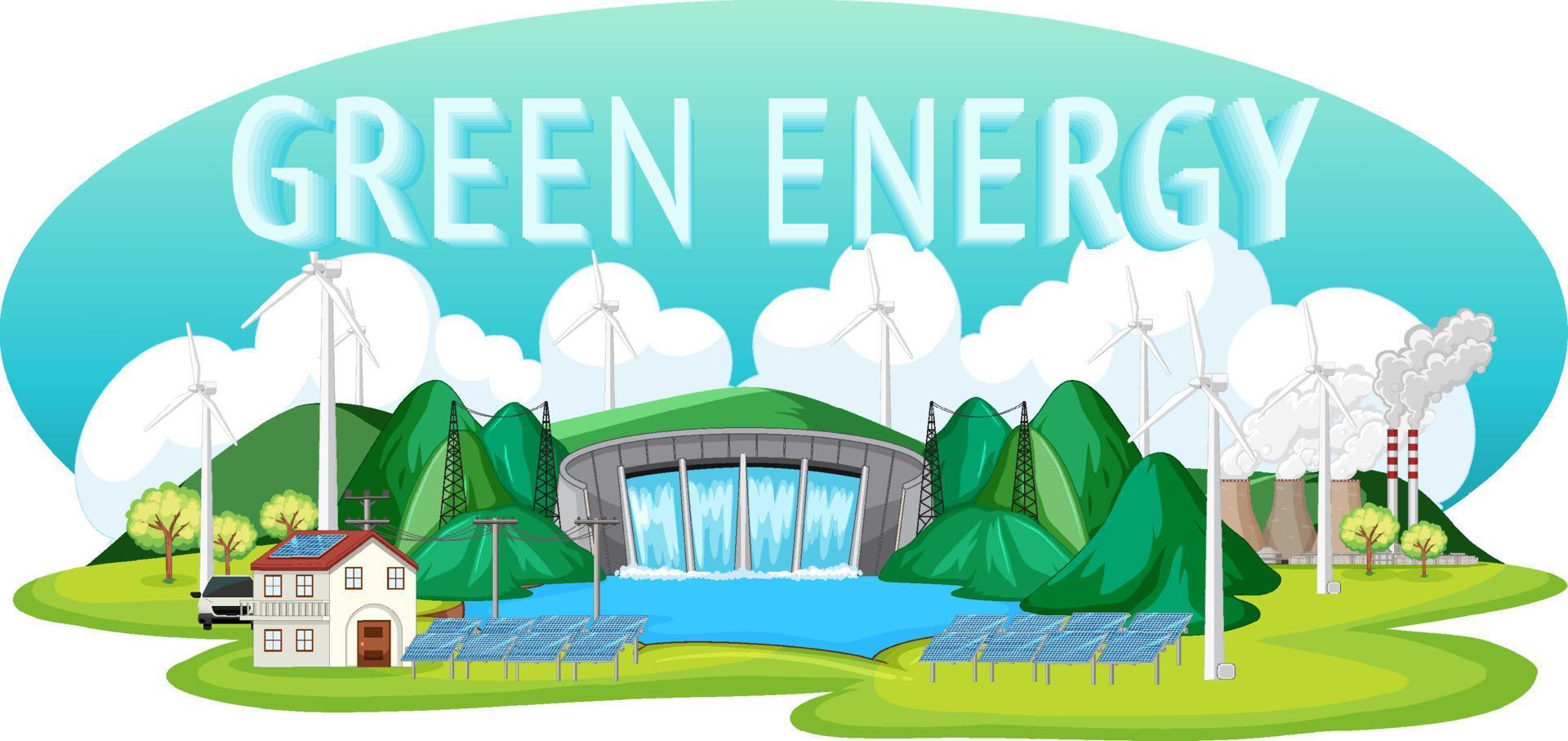 waterkrachtcentrales wekken elektriciteit op met groene banner vector