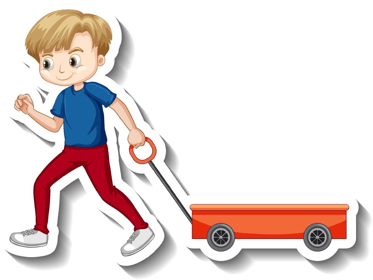 jongen trekken wagen stripfiguur sticker vector