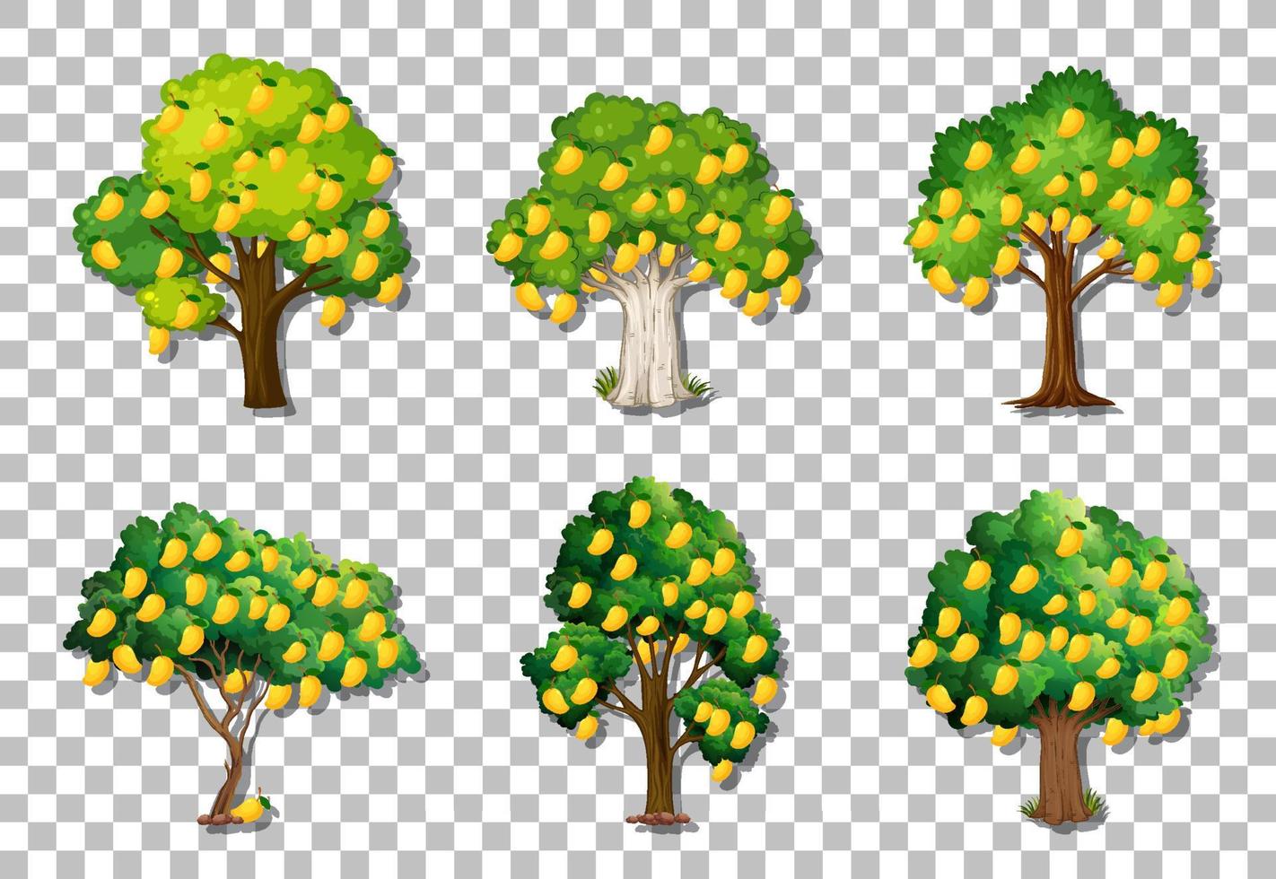 set van verschillende mangobomen op rasterachtergrond vector