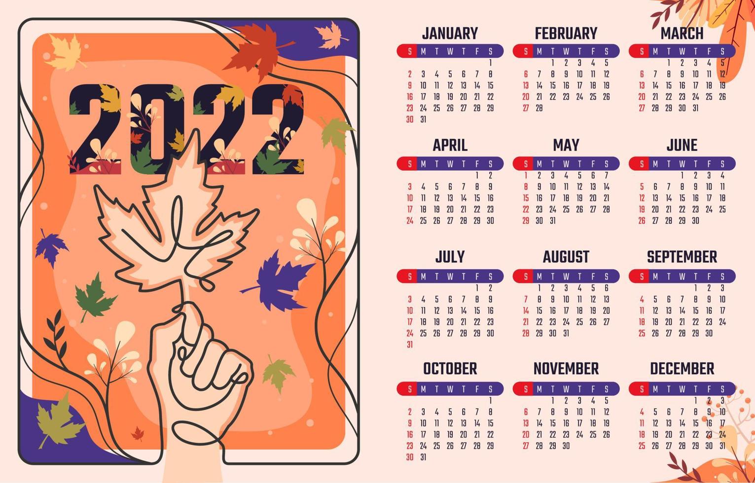 Bloemenkalender voor 2022 vector