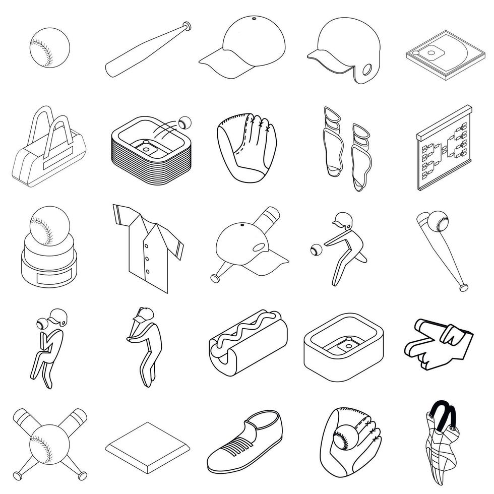 honkbal iconen set, isometrische 3D-stijl vector