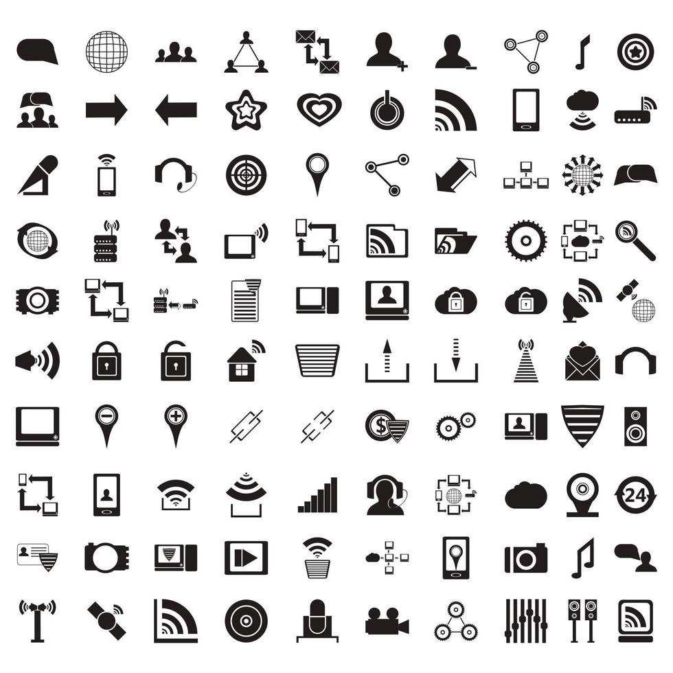 100 kantoor iconen set, eenvoudige stijl vector