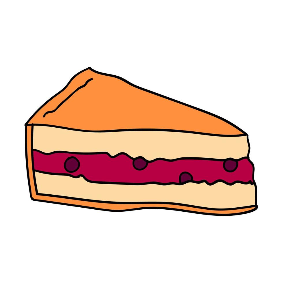 doodle plakje cheesecake met bessen geïsoleerd op een witte achtergrond. vector