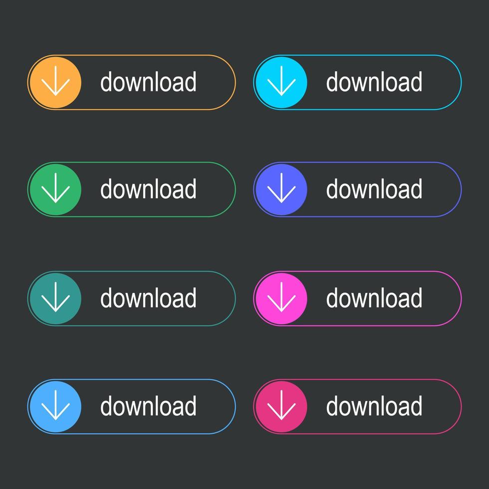 set van download pictogrammen knop ontwerp. kleurrijk downloadknoppakket voor website, advertenties, ui en project. vector eps 10