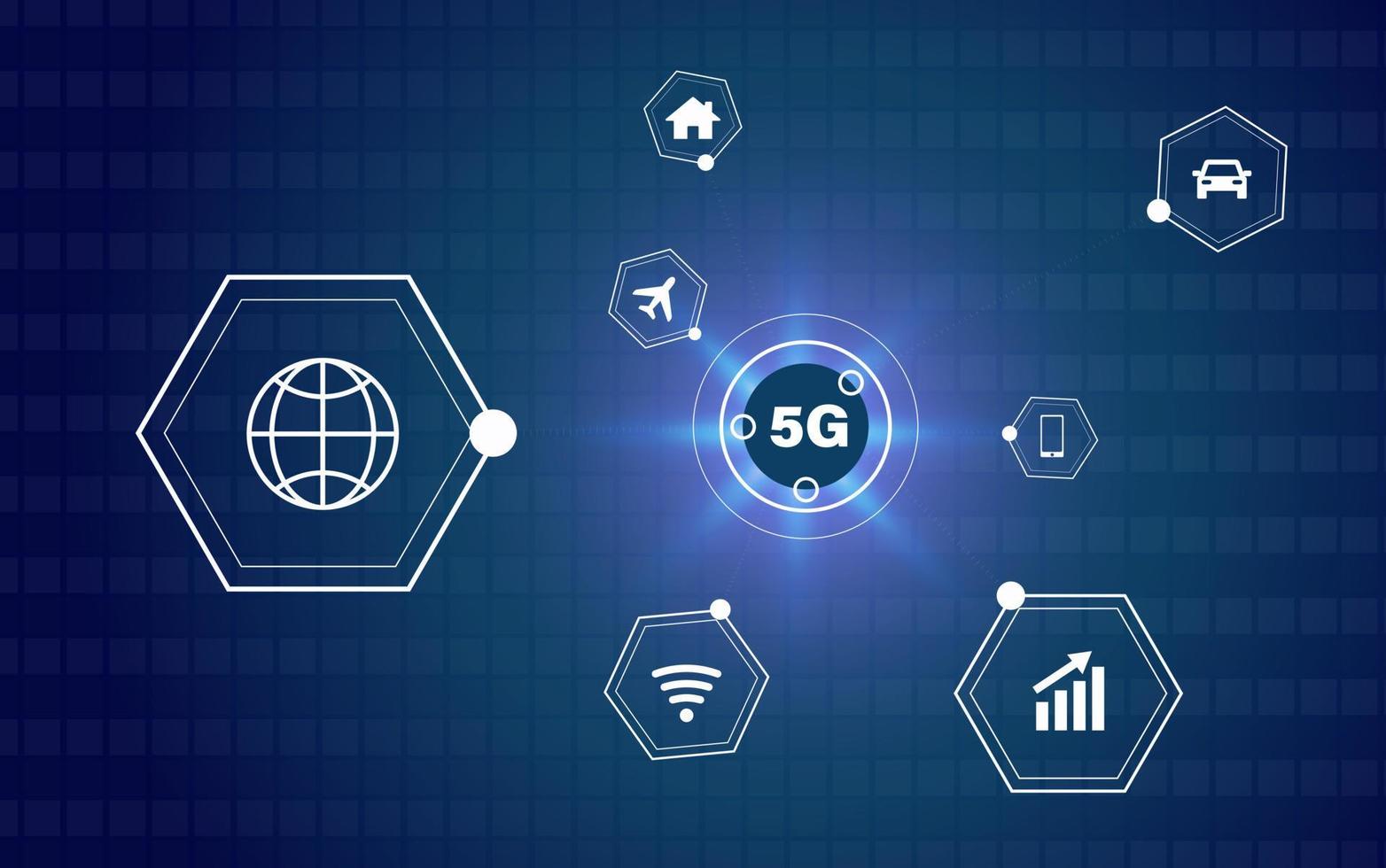 5g nieuwe draadloze internet wifi-verbinding. verschillende pictogram internet- en machinetechnologie. vector eps 10