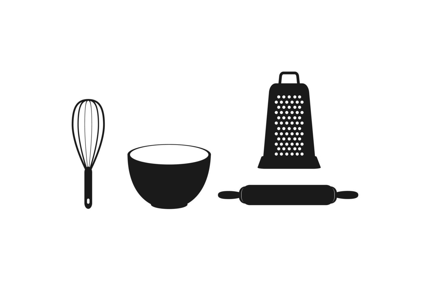 cake keuken gereedschap set pictogram zwart teken vlakke afbeelding op witte achtergrond vector