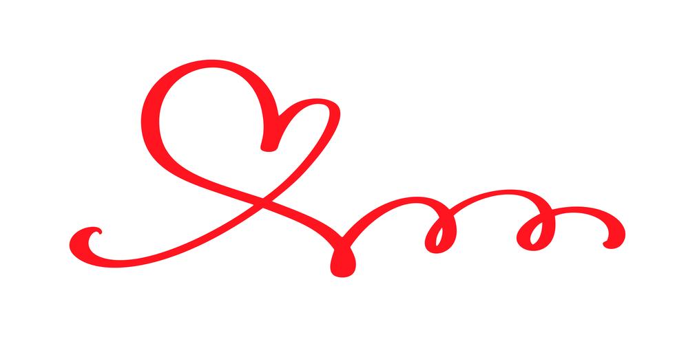 Red Vector Valentines Day Hand getrokken kalligrafische hart. Vakantie ontwerp element valentine. Icoon liefdes decor voor web, bruiloft en print. Geïsoleerde kalligrafie belettering illustratie