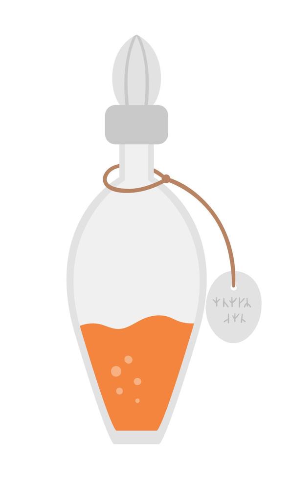 vector fles met oranje toverdrank. schattig hekserijelement. halloween-pictogram. herfst alle heiligen vooravond illustratie met heks object. samhain feestontwerp voor kinderen.