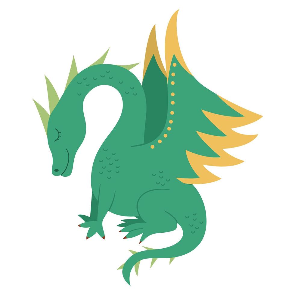 sprookje groene draak geïsoleerd op een witte achtergrond. vector fantasie dier met gesloten ogen. middeleeuws sprookjesfiguur. cartoon magisch icoon