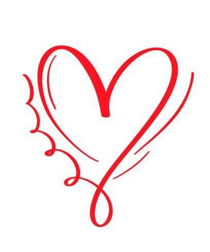 Red Vector Valentines Day Hand getrokken kalligrafische hart. Vakantie ontwerp element valentine. Icoon liefdes decor voor web, bruiloft en print. Geïsoleerde kalligrafie belettering illustratie