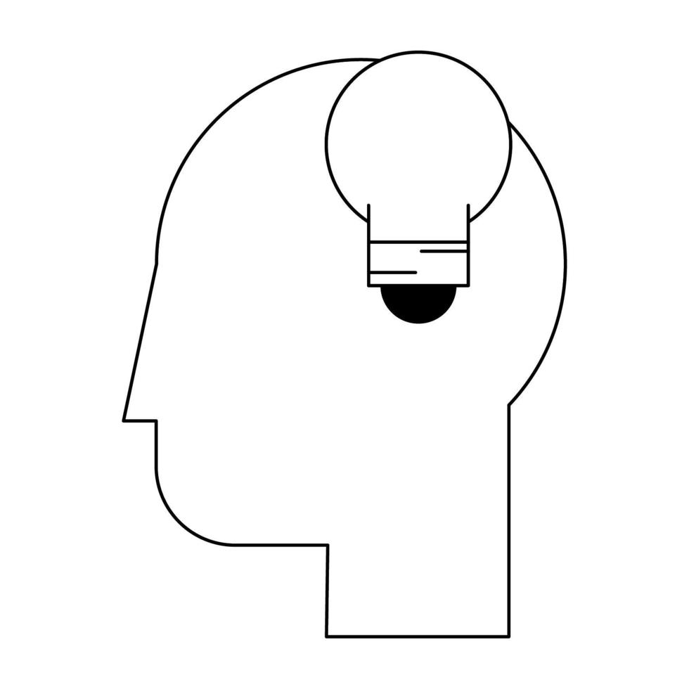 menselijk hoofd met gloeilamp in zwart-wit vector