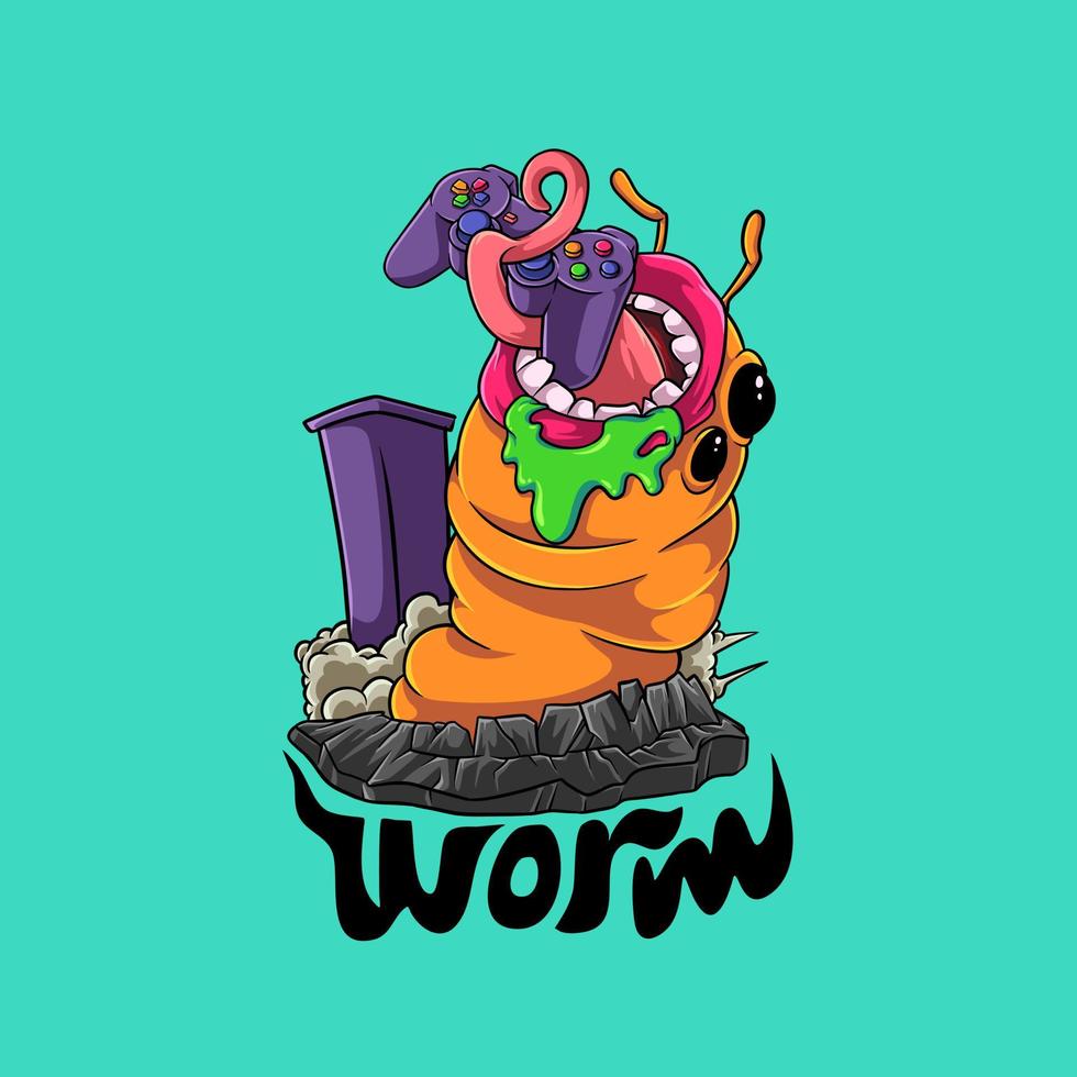 illustratie vectorafbeelding van worm monster gamers. perfect voor logo-illustratie of grafisch shirtontwerp. vector