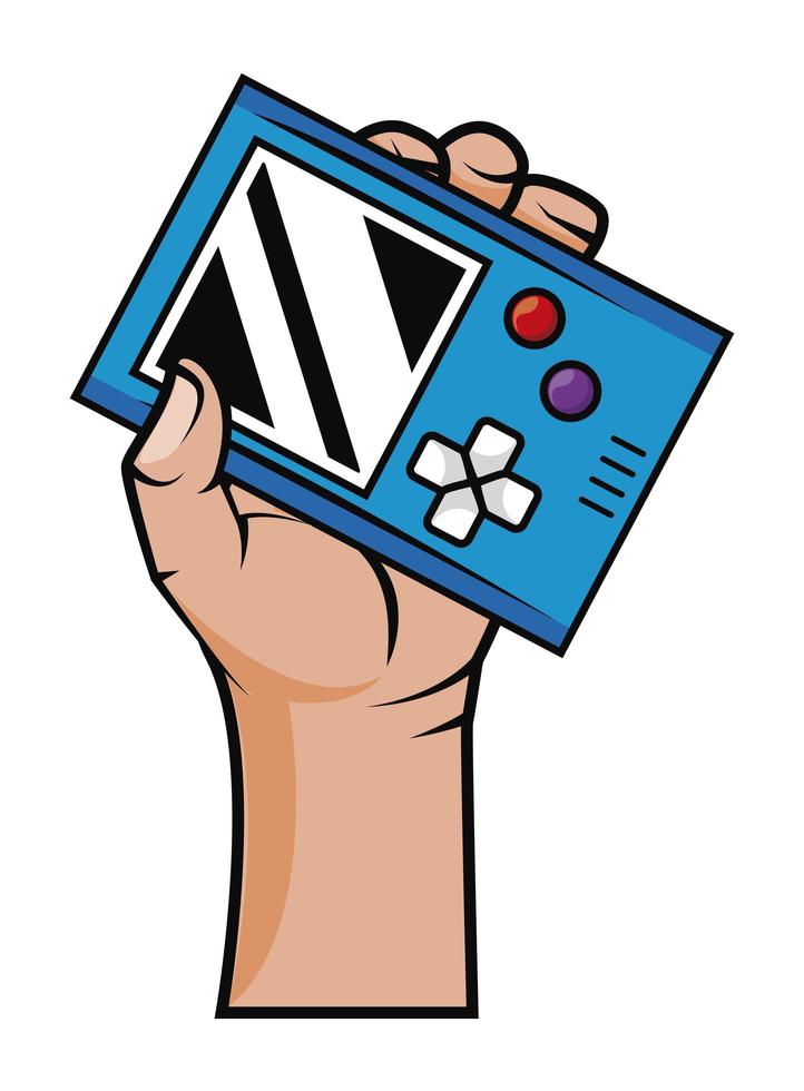 hand met oud videogameapparaat vector