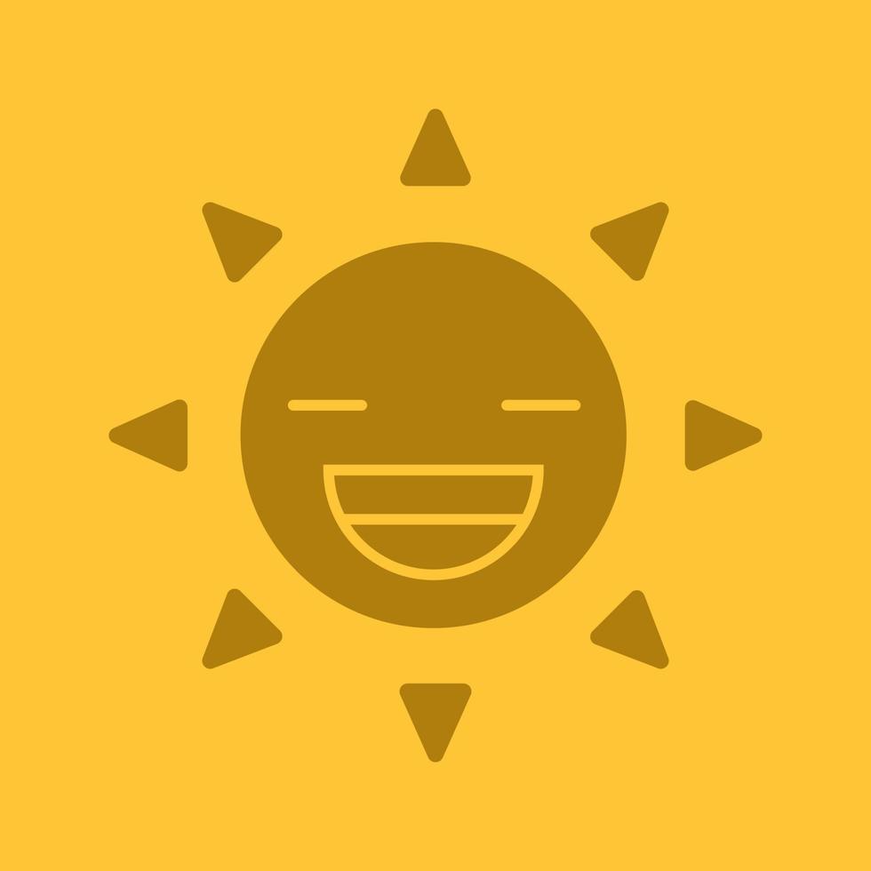 lachen zon glimlach glyph kleur pictogram. zomer. silhouet symbool. gelukkig zonnegezicht met brede glimlach en gesloten ogen. negatieve ruimte. vector geïsoleerde illustratie