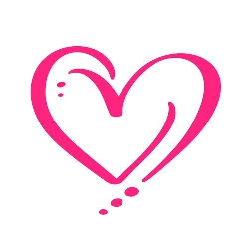 Red Vector Valentines Day Hand getrokken kalligrafische hart. Vakantie ontwerp element valentine. Icoon liefdes decor voor web, bruiloft en print. Geïsoleerde kalligrafie belettering illustratie