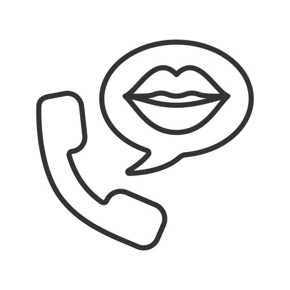 telefoon sex lineaire pictogram. dunne lijn illustratie. handset met de lippen van de vrouw in de tekstballon. contour symbool. vector geïsoleerde overzichtstekening