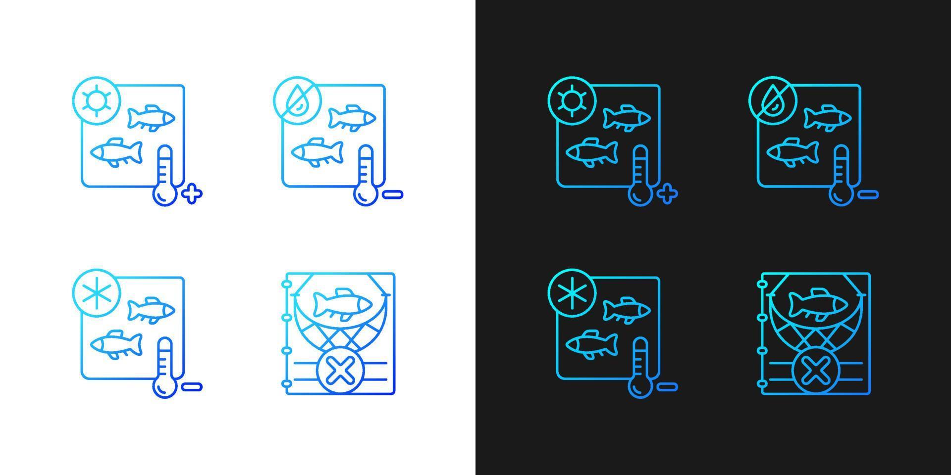 visproducten sterilisatie verloop pictogrammen ingesteld voor donkere en lichte modus vector