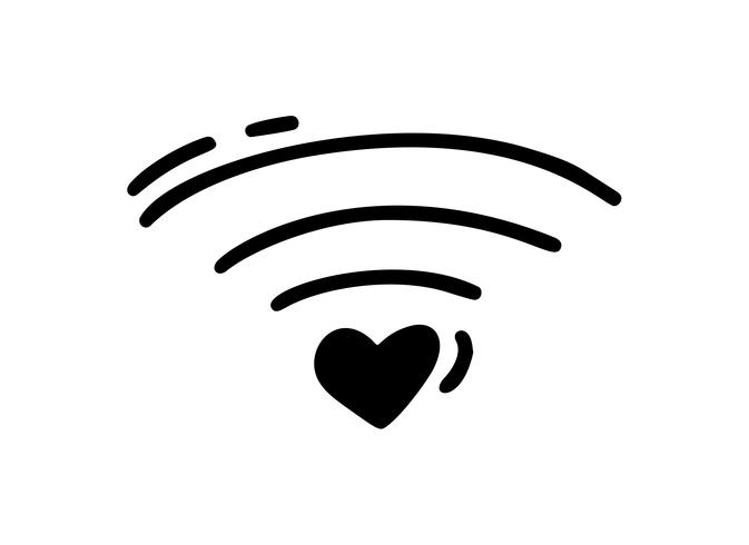 Vector monoline hart hoe wifi-pictogram. Valentijnsdag Hand getrokken. Vakantie schets doodle Ontwerp plant element valentijn. liefdes decor voor web, bruiloft en print. Geïsoleerde illustratie