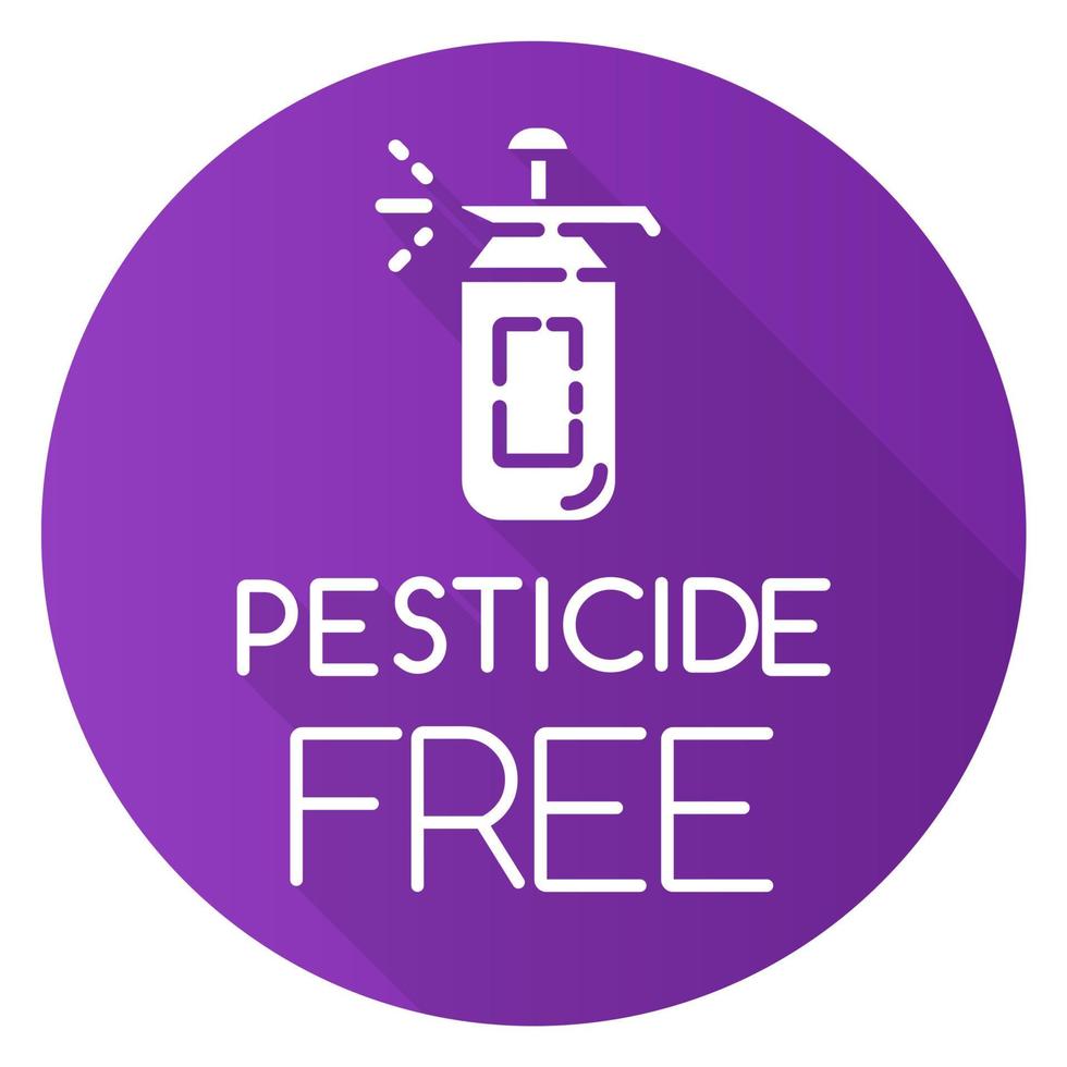 pesticidevrij paars plat ontwerp lange schaduw glyph-pictogram. geen fungicide, insecticide. niet giftig, niet-chemicaliën. productvrij ingrediënt. biologisch voedsel. gezonde voeding. vector silhouet illustratie