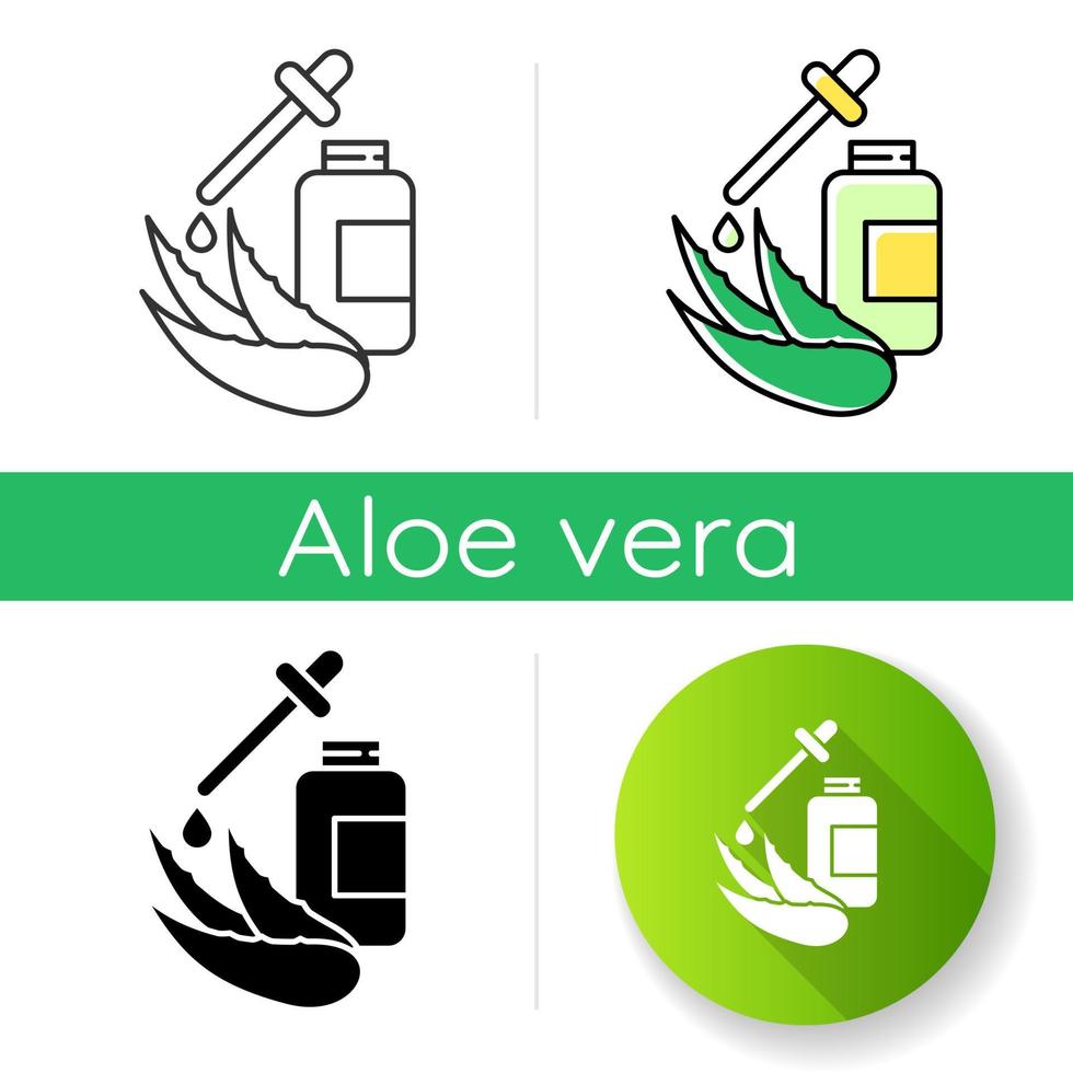 aloë vera extract icoon. plantaardige vloeistof. geneeskrachtig botanisch sap. geneeskrachtige kruiden. essentiële olie. exfoliërende cosmetica. lineaire zwarte en rgb-kleurstijlen. geïsoleerde vectorillustraties vector