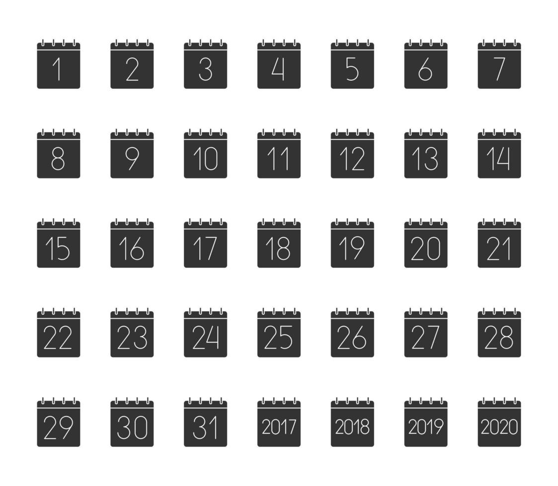 maand kalender glyph pictogrammen instellen. data silhouet van maanden. 2017, 2018, 2019, 2020 jaarkalenders. vector geïsoleerde illustratie Vectorkunst bij Vecteezy