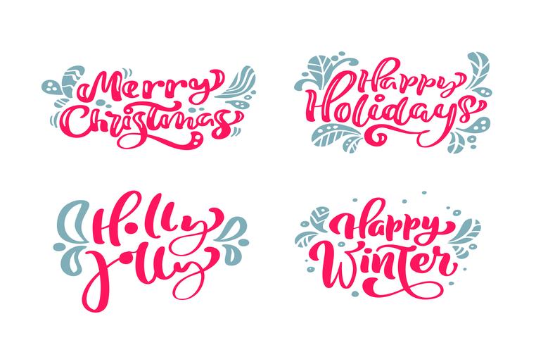 Stel vector tekst kalligrafische letters Merry Christmas ontwerp kaartsjabloon. Creatieve typografie voor de Giftaffiche van de vakantiegroet. Kalligrafie Lettertype stijl Banner