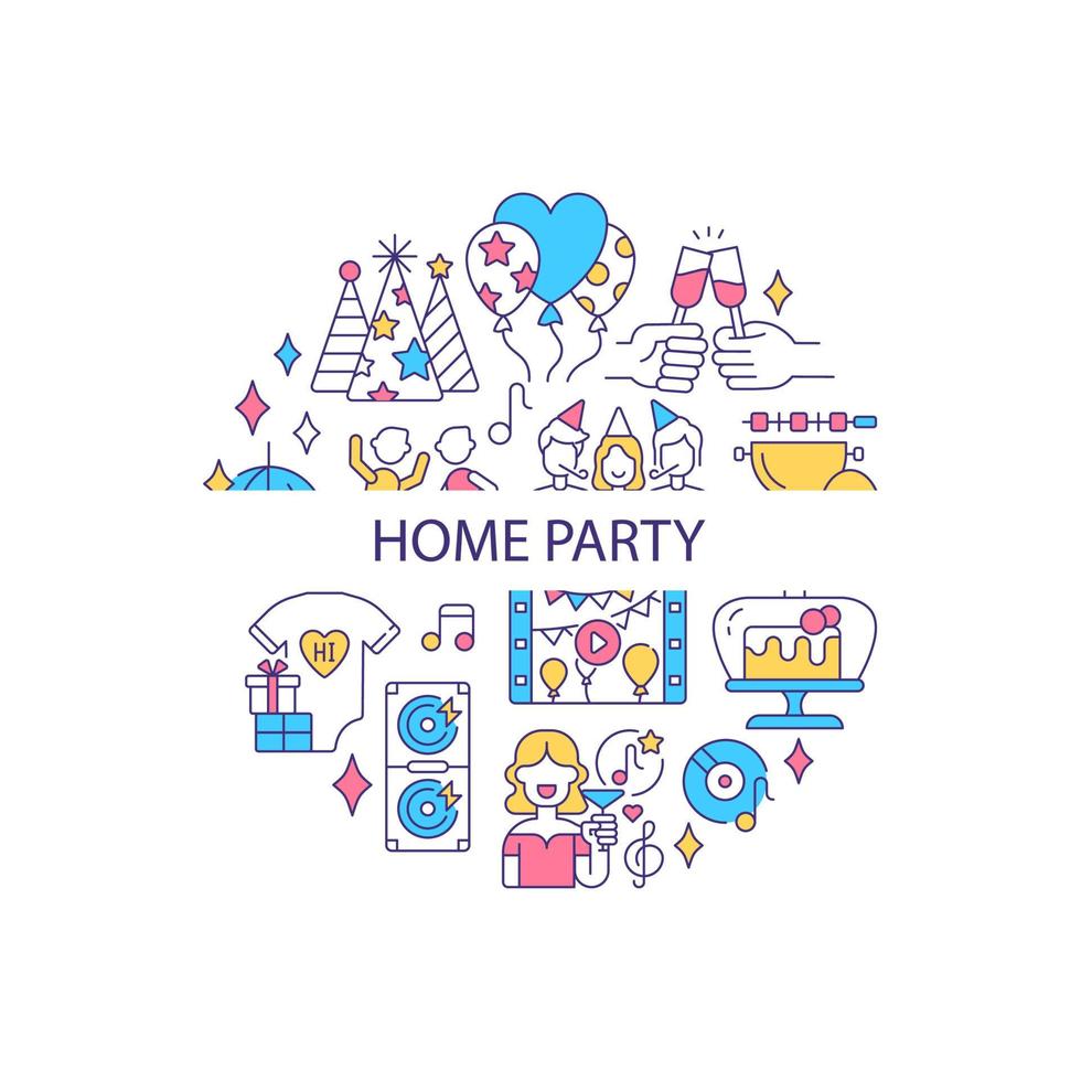 home party abstracte kleur concept lay-out met kop vector